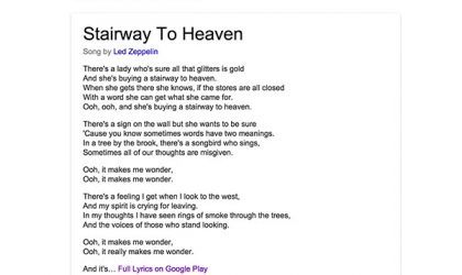 Google Search tani shfaq tekstet e këngëve