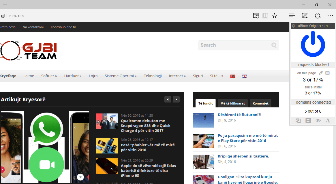 uBlock Origin në dispozicion për Microsoft Edge